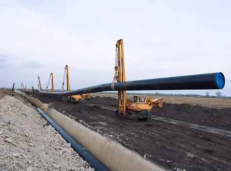 Pipeline being laid across an open site.